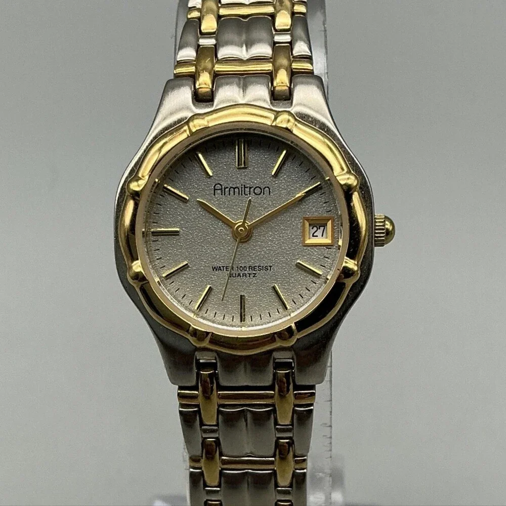 Armitron Womens Watch 23mm Silver Dial Two Tone Bracelet Date New Battery 7.25